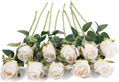 10pcs Artificial Rose Flowers Long Stem Fake Silk Roses for DIY Wedding Bouquet Table Centerpiece Home Decor (Light Pink)