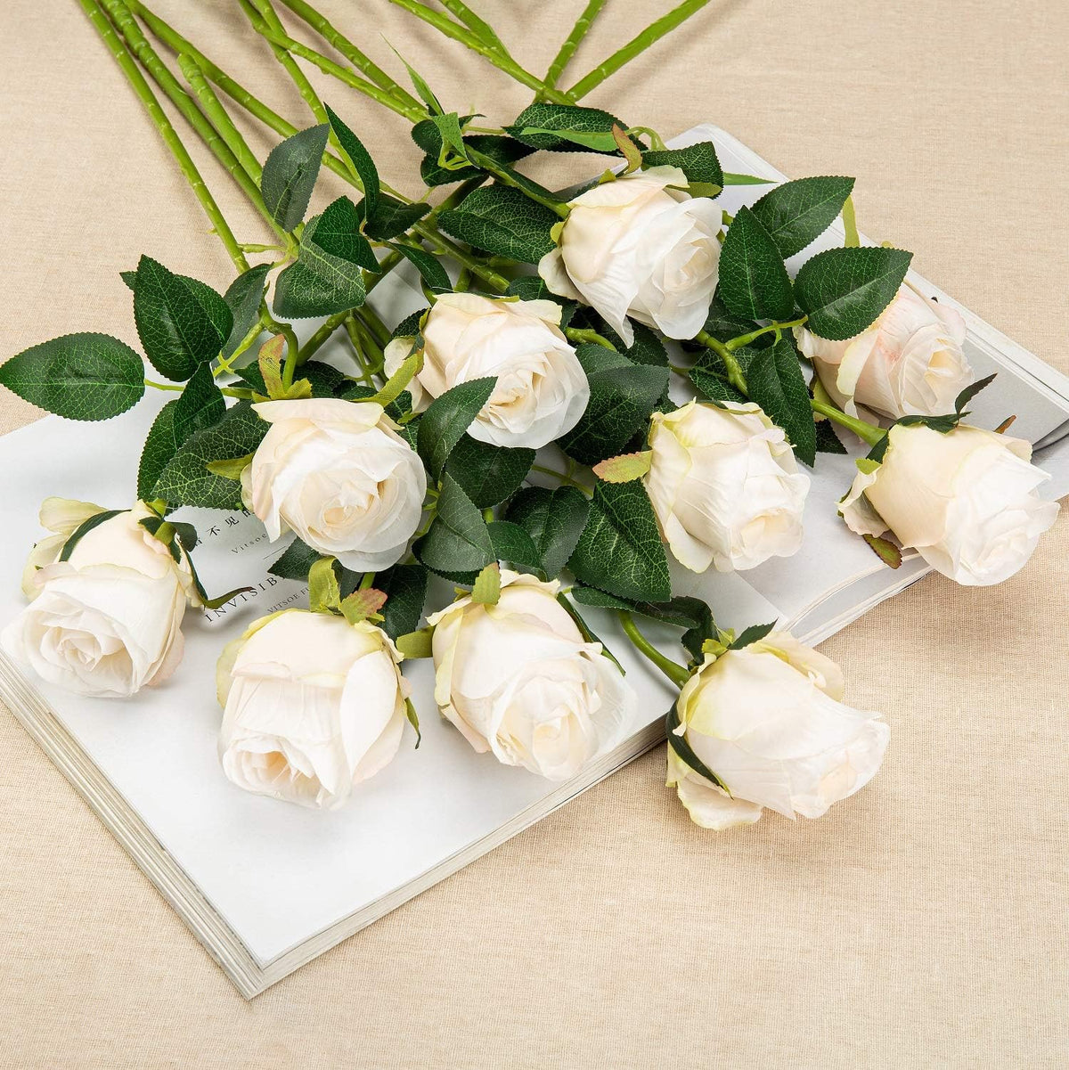 10pcs Artificial Rose Flowers Long Stem Fake Silk Roses for DIY Wedding Bouquet Table Centerpiece Home Decor (Light Pink)