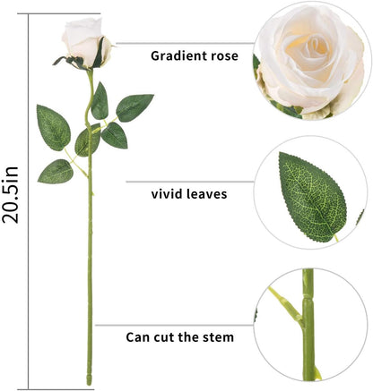 10pcs Artificial Rose Flowers Long Stem Fake Silk Roses for DIY Wedding Bouquet Table Centerpiece Home Decor (Light Pink)