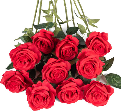 10pcs Artificial Rose Flowers Long Stem Fake Silk Roses for DIY Wedding Bouquet Table Centerpiece Home Decor (Light Pink)