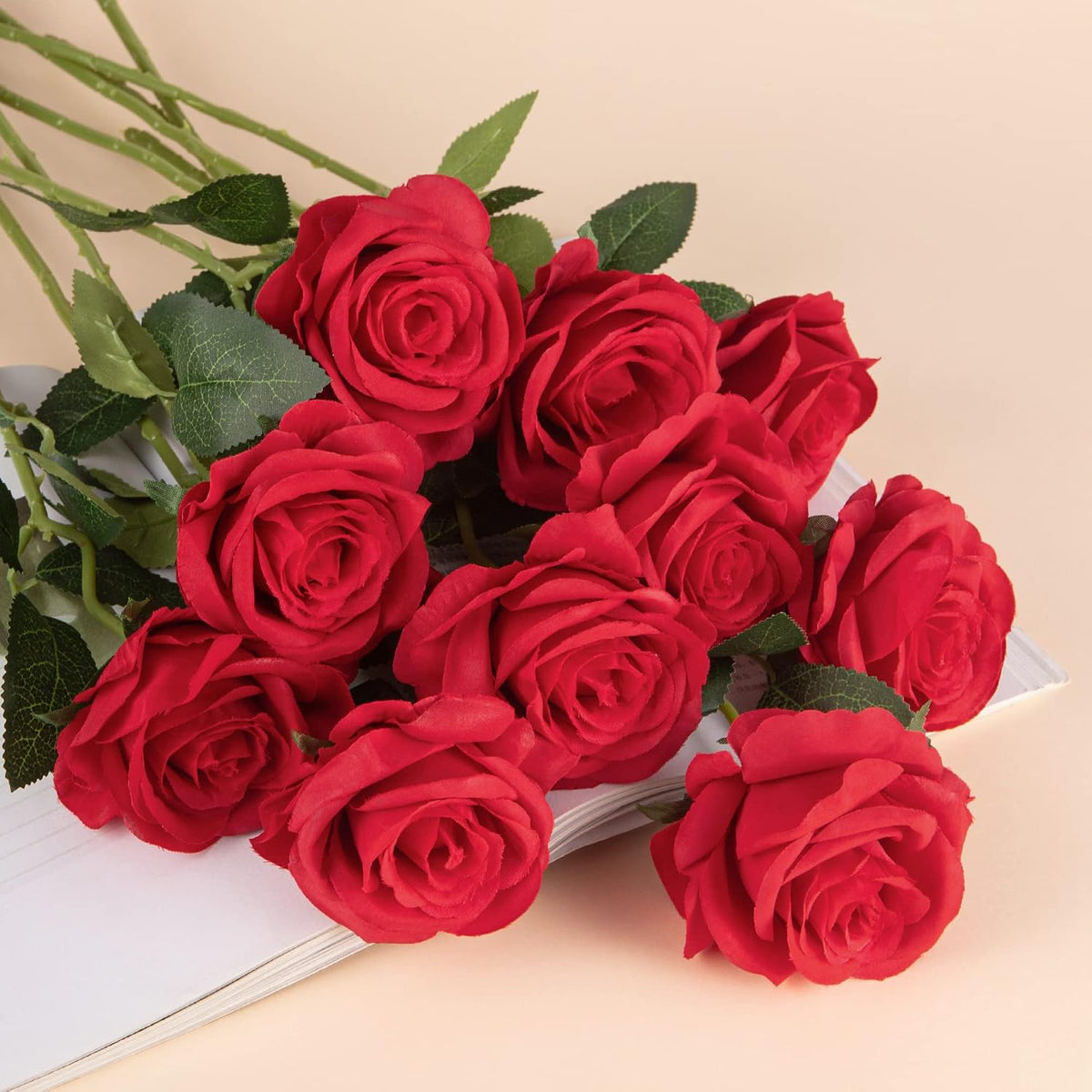 10pcs Artificial Rose Flowers Long Stem Fake Silk Roses for DIY Wedding Bouquet Table Centerpiece Home Decor (Light Pink)