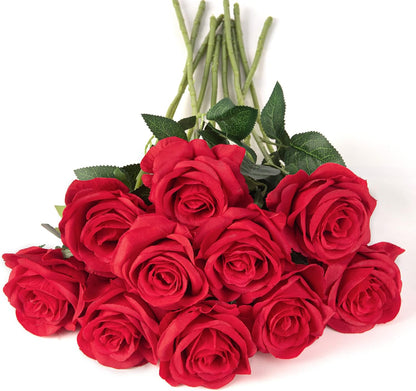 10pcs Artificial Rose Flowers Long Stem Fake Silk Roses for DIY Wedding Bouquet Table Centerpiece Home Decor (Light Pink)