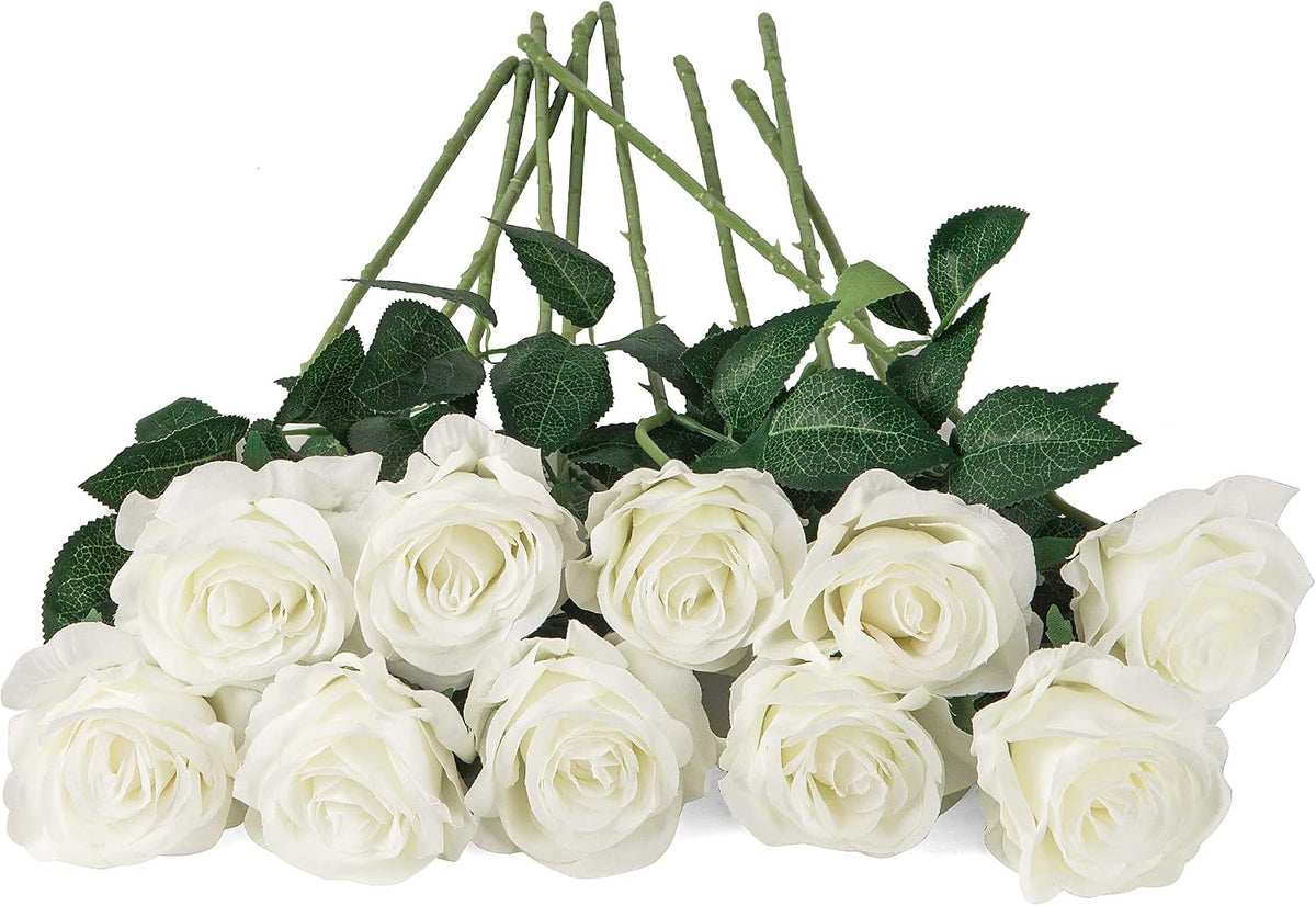 10pcs Artificial Rose Flowers Long Stem Fake Silk Roses for DIY Wedding Bouquet Table Centerpiece Home Decor (Light Pink)