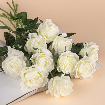 10pcs Artificial Rose Flowers Long Stem Fake Silk Roses for DIY Wedding Bouquet Table Centerpiece Home Decor (Light Pink)