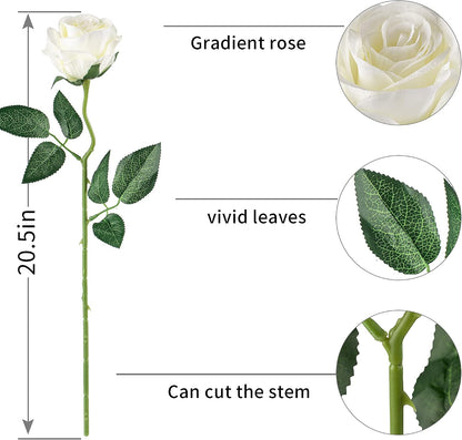 10pcs Artificial Rose Flowers Long Stem Fake Silk Roses for DIY Wedding Bouquet Table Centerpiece Home Decor (Light Pink)