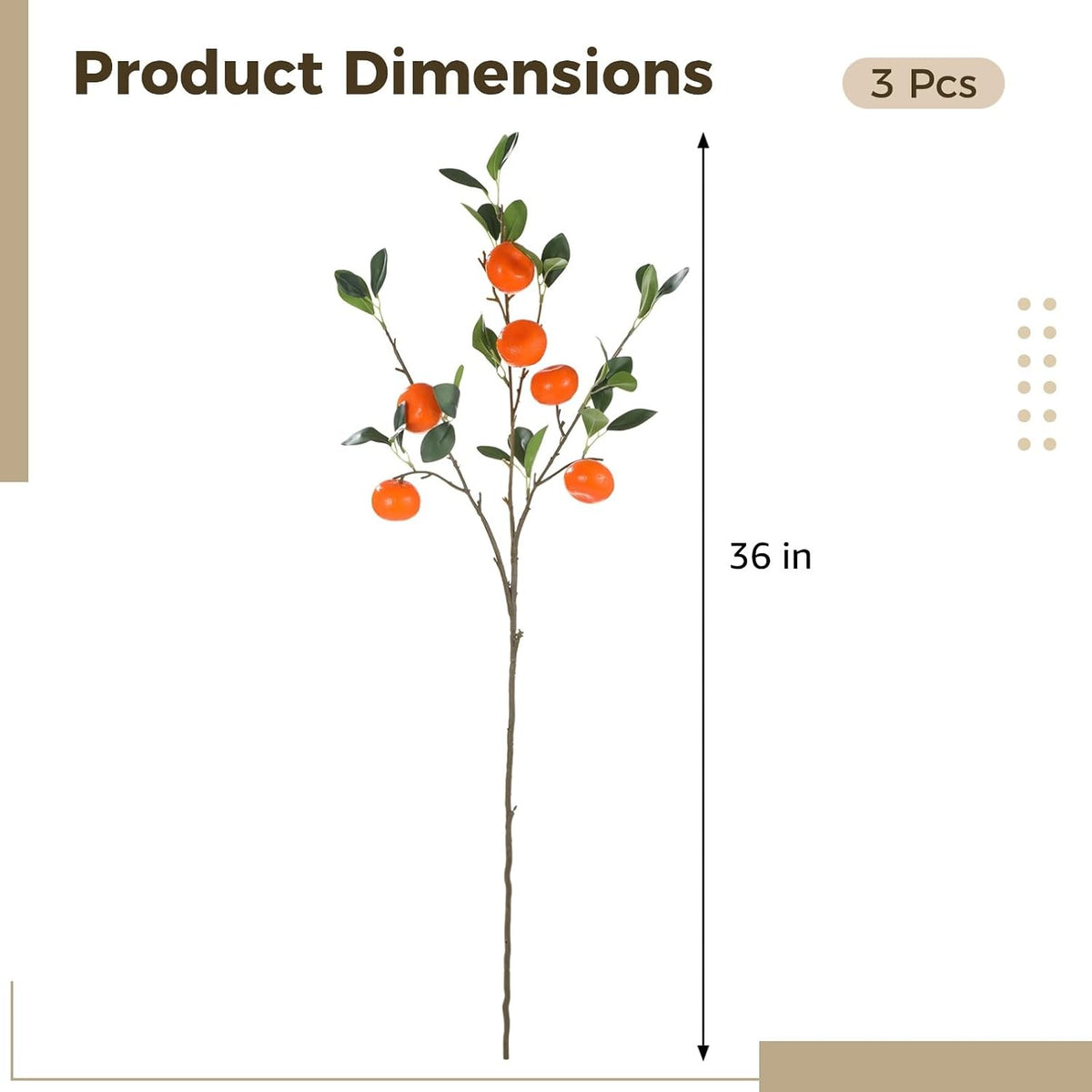 3 Pcs Artificial Orange Tree Branches, 36 in Fake Orange Fruit Stems with Leaves, Faux Orange Plant Twig Picks for Home Decor, Office, Wedding, Table Centerpiece, Window Display