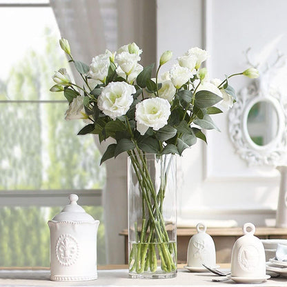 4 Branch 3 Heads Artificial Flowers Bouquet,Eustoma Lisianthus Flowers,Silk Flowers Flower Arrangement Accessories Faux Plastic Flower for DIY Wedding Party Home Decor(White)