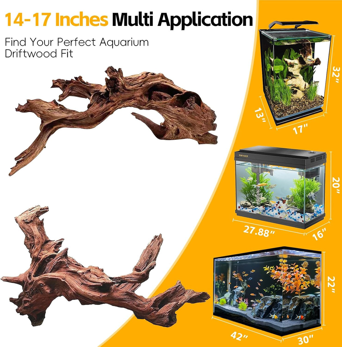 Natural Driftwood for Aquarium Decor – Unique Size Real Wood Branches for Fish Tank, Reptile Habitat, Terrarium, Hermit Crab, Shrimp Tank,Safe for Aquatic Pets (13-18 INCH, Mopani Driftwood)