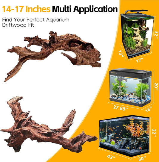 Natural Driftwood for Aquarium Decor – Unique Size Real Wood Branches for Fish Tank, Reptile Habitat, Terrarium, Hermit Crab, Shrimp Tank,Safe for Aquatic Pets (13-18 INCH, Mopani Driftwood)