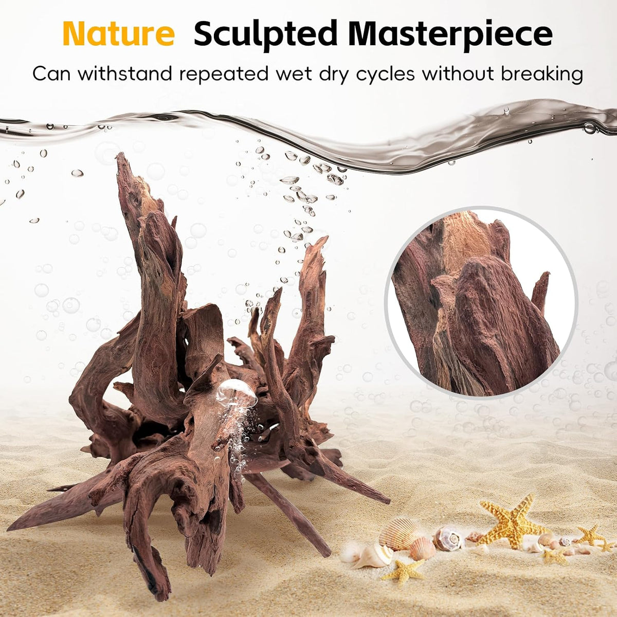 Natural Driftwood for Aquarium Decor – Unique Size Real Wood Branches for Fish Tank, Reptile Habitat, Terrarium, Hermit Crab, Shrimp Tank,Safe for Aquatic Pets (13-18 INCH, Mopani Driftwood)