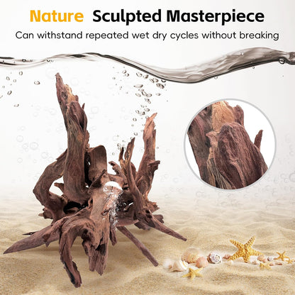 Natural Driftwood for Aquarium Decor – Unique Size Real Wood Branches for Fish Tank, Reptile Habitat, Terrarium, Hermit Crab, Shrimp Tank,Safe for Aquatic Pets (13-18 INCH, Mopani Driftwood)