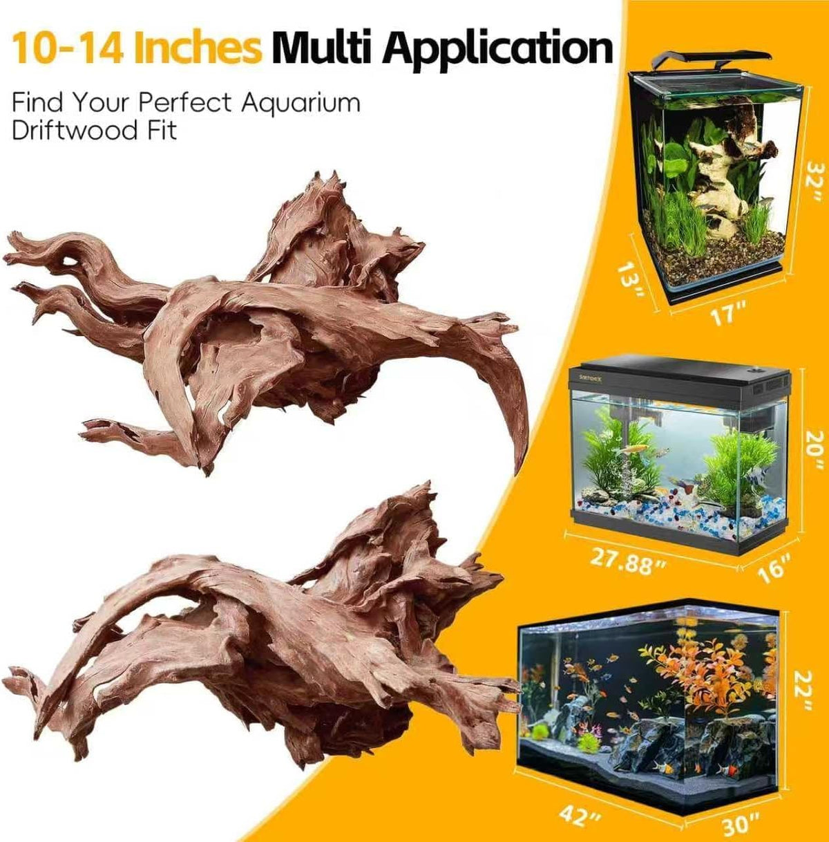 Natural Driftwood for Aquarium Decor – Unique Size Real Wood Branches for Fish Tank, Reptile Habitat, Terrarium, Hermit Crab, Shrimp Tank,Safe for Aquatic Pets (13-18 INCH, Mopani Driftwood)