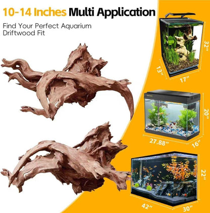 Natural Driftwood for Aquarium Decor – Unique Size Real Wood Branches for Fish Tank, Reptile Habitat, Terrarium, Hermit Crab, Shrimp Tank,Safe for Aquatic Pets (13-18 INCH, Mopani Driftwood)