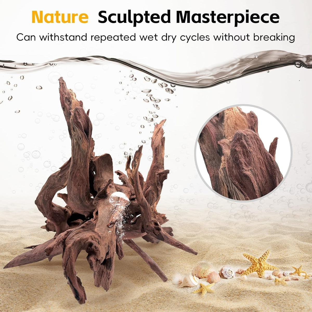 Natural Driftwood for Aquarium Decor – Unique Size Real Wood Branches for Fish Tank, Reptile Habitat, Terrarium, Hermit Crab, Shrimp Tank,Safe for Aquatic Pets (13-18 INCH, Mopani Driftwood)