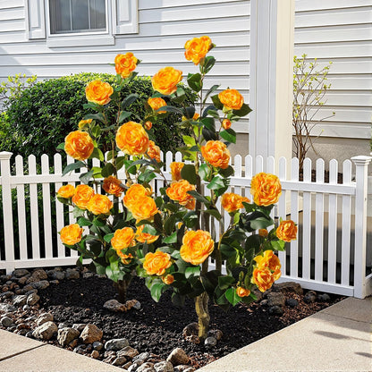 Artificial Camellia Tree 3.3 FT 2 Pack, Christmas Decor Fake Camellia Plant with Blooming Flowers&Natural Wood Trunk, Greenery Faux Potted Plant for Home Office Winter Indoor (Orange, 3.3FT)