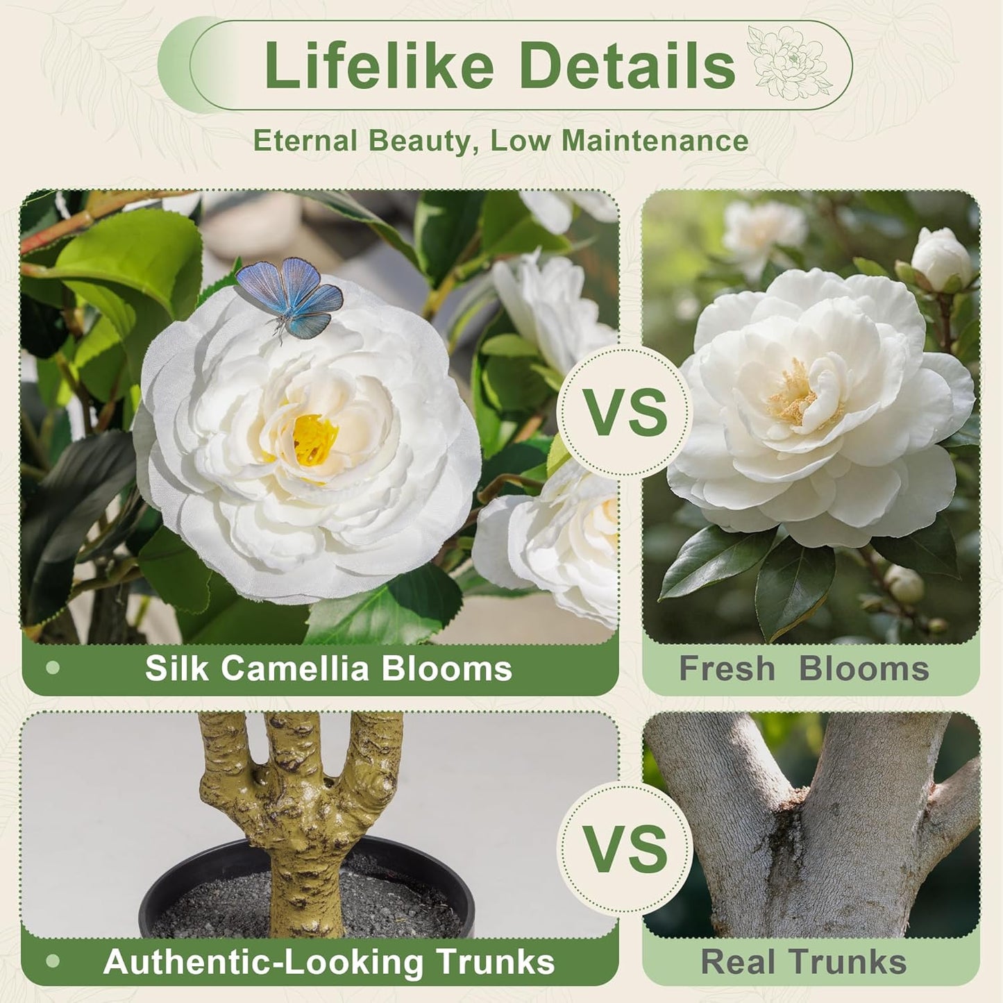 Artificial Camellia Tree 3.3 FT 2 Pack, Christmas Decor Fake Camellia Plant with Blooming Flowers&Natural Wood Trunk, Greenery Faux Potted Plant for Home Office Winter Indoor (Orange, 3.3FT)