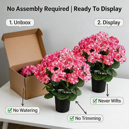 2Pcs Geranium Potted Artificial Flowers in Pots, Faux Outdoor Plants Realistic Geranium, Decorative Fake Potted Plants for Patio Garden Home Decoration, UV Resistant Artificial Flowers 16"Tall (Pink)