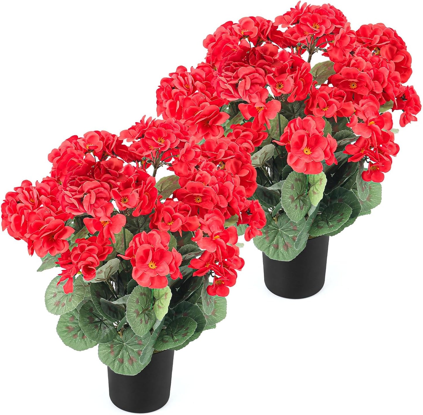 2Pcs Geranium Potted Artificial Flowers in Pots, Faux Outdoor Plants Realistic Geranium, Decorative Fake Potted Plants for Patio Garden Home Decoration, UV Resistant Artificial Flowers 16"Tall (Pink)