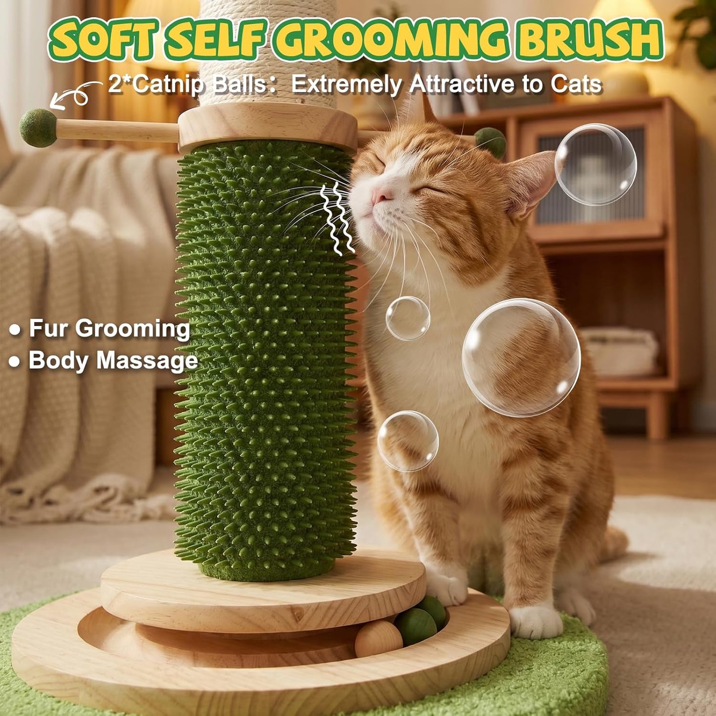 51'' Extra Tall Cat Scratching Post,Luxury Carousel Shape Thick Sisal Scratching Post for Indoor Adult,Heavy Duty Stable Stylish Scratcher Tree with Interactive Wood Ball 2*Peppermint Toys for Large
