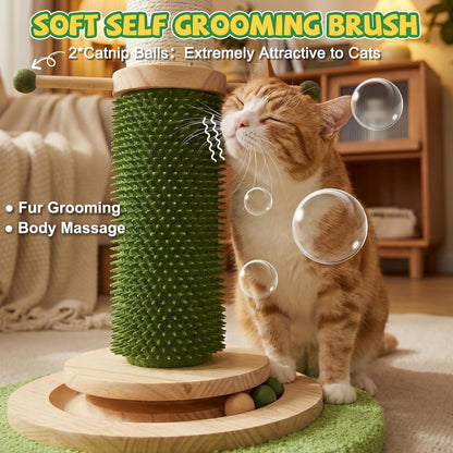 51'' Extra Tall Cat Scratching Post,Luxury Carousel Shape Thick Sisal Scratching Post for Indoor Adult,Heavy Duty Stable Stylish Scratcher Tree with Interactive Wood Ball 2*Peppermint Toys for Large