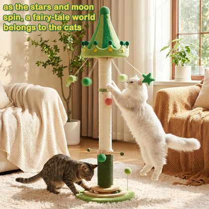 51'' Extra Tall Cat Scratching Post,Luxury Carousel Shape Thick Sisal Scratching Post for Indoor Adult,Heavy Duty Stable Stylish Scratcher Tree with Interactive Wood Ball 2*Peppermint Toys for Large