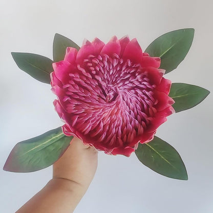 1 Pcs 55 CM the King Protea (Protea Cynaroides) Artificial Flowers Plants for Home Garden Wedding Party Decoration (Rose Red)