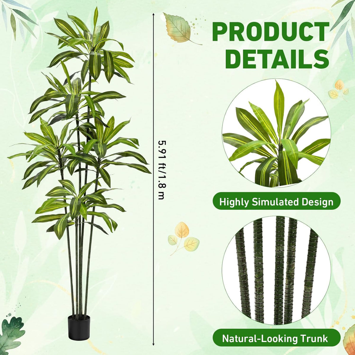 2 Pack 6 FT Artificial Dracaena Tree for Home Living Room Porch