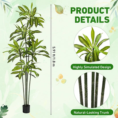 2 Pack 6 FT Artificial Dracaena Tree for Home Living Room Porch