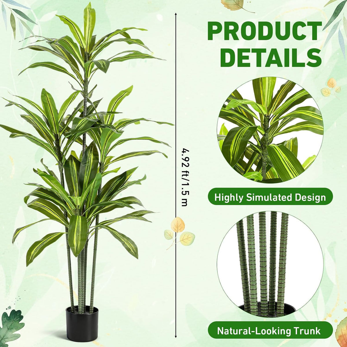 2 Pack 6 FT Artificial Dracaena Tree for Home Living Room Porch