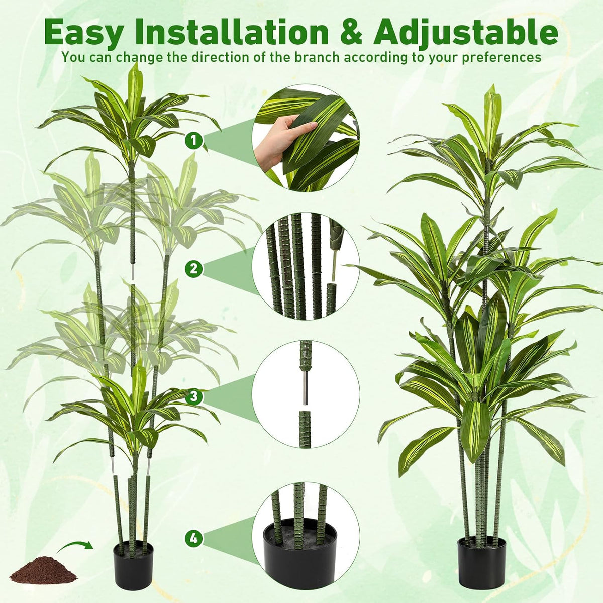2 Pack 6 FT Artificial Dracaena Tree for Home Living Room Porch