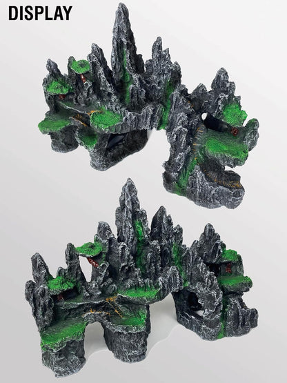 Large Fish Tank Decoration - Mountain View Aquarium Ornament Accessories with Tree House,Caves,Hideout,Hideaway,for 40 Gallon Fish Tank, Artificial Rock aquascaping Fish Tank Décor