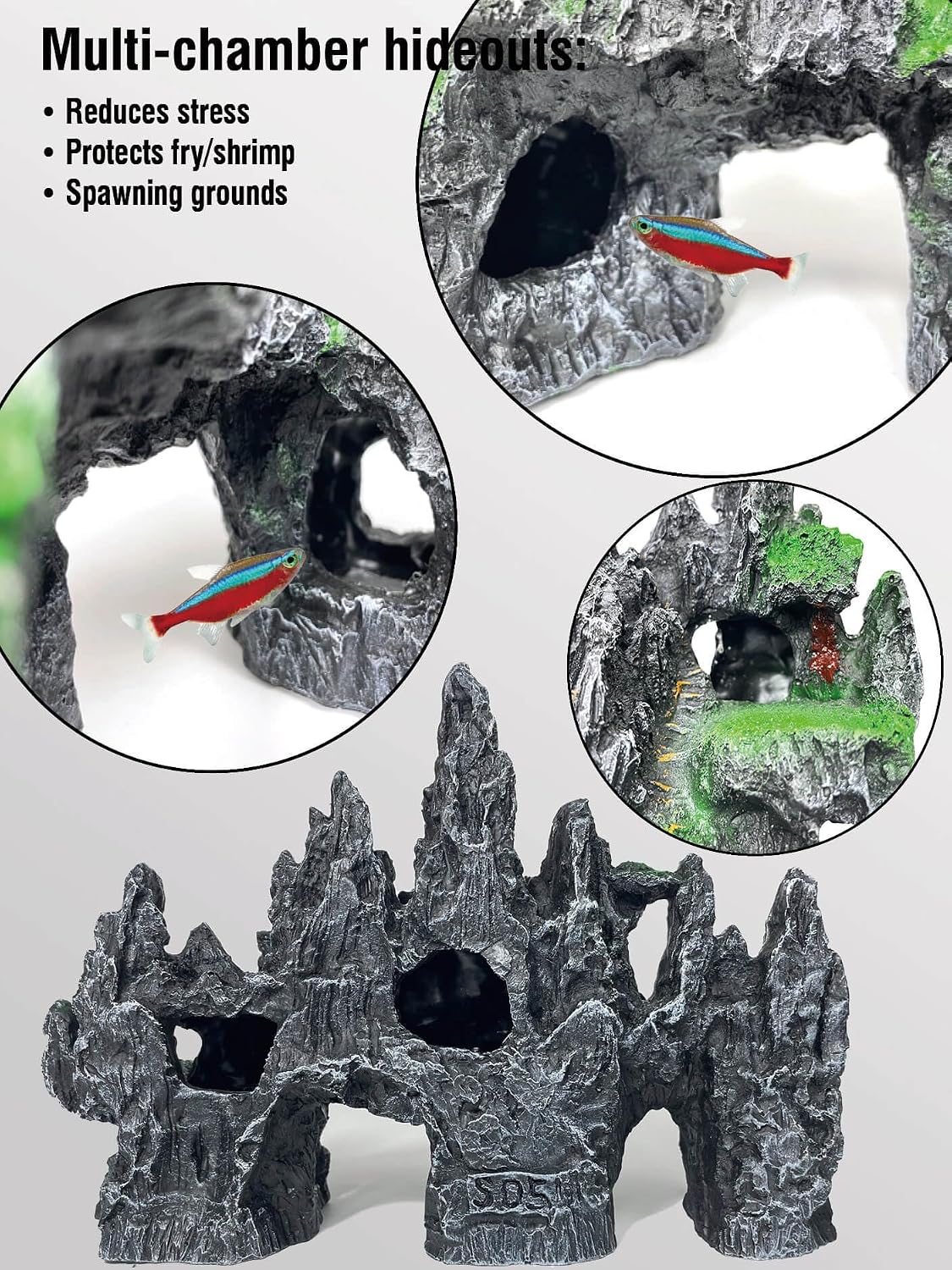 Large Fish Tank Decoration - Mountain View Aquarium Ornament Accessories with Tree House,Caves,Hideout,Hideaway,for 40 Gallon Fish Tank, Artificial Rock aquascaping Fish Tank Décor