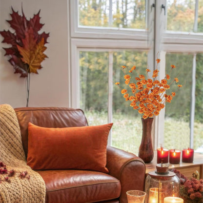 3 Pcs Artificial Fall Flowers Orange Fall Floral Stems Fake Forsythia Flower with Long Stem 42.5" Faux Flowers Branches for Tall Vase Floral Arrangements Harvest Festival Thanksgiving Decor