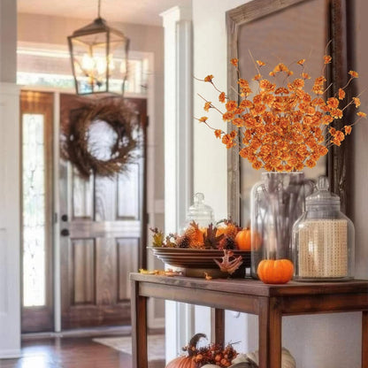 3 Pcs Artificial Fall Flowers Orange Fall Floral Stems Fake Forsythia Flower with Long Stem 42.5" Faux Flowers Branches for Tall Vase Floral Arrangements Harvest Festival Thanksgiving Decor