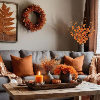 3 Pcs Artificial Fall Flowers Orange Fall Floral Stems Fake Forsythia Flower with Long Stem 42.5" Faux Flowers Branches for Tall Vase Floral Arrangements Harvest Festival Thanksgiving Decor