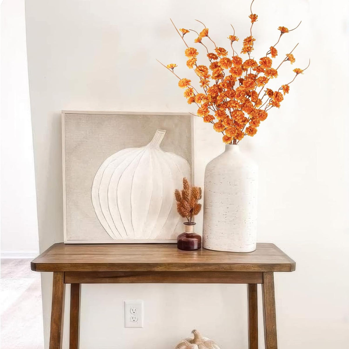 3 Pcs Artificial Fall Flowers Orange Fall Floral Stems Fake Forsythia Flower with Long Stem 42.5" Faux Flowers Branches for Tall Vase Floral Arrangements Harvest Festival Thanksgiving Decor