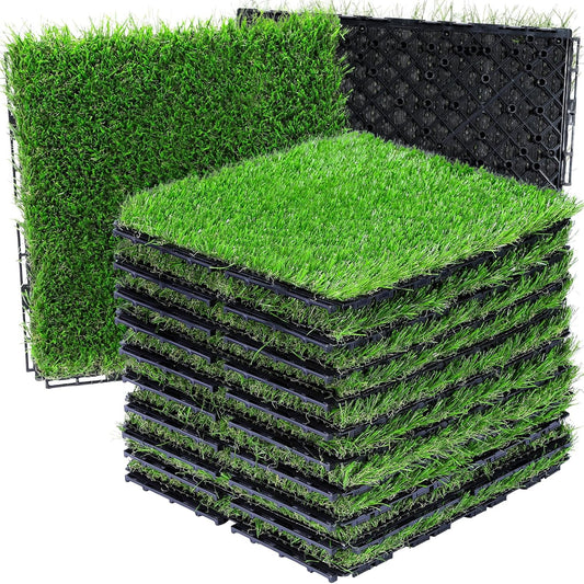 Artificial Grass Tiles Interlocking Turf Squares Deck 9 Pack