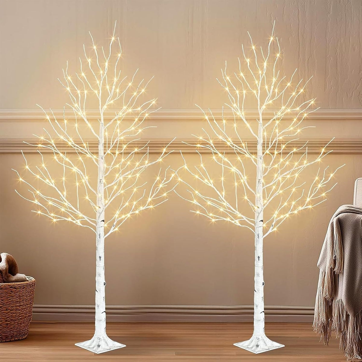Birch Tree with LED Lights, 6ft Lighted Christmas Trees Outdoor