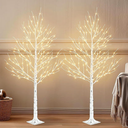 Birch Tree with LED Lights, 6ft Lighted Christmas Trees Outdoor