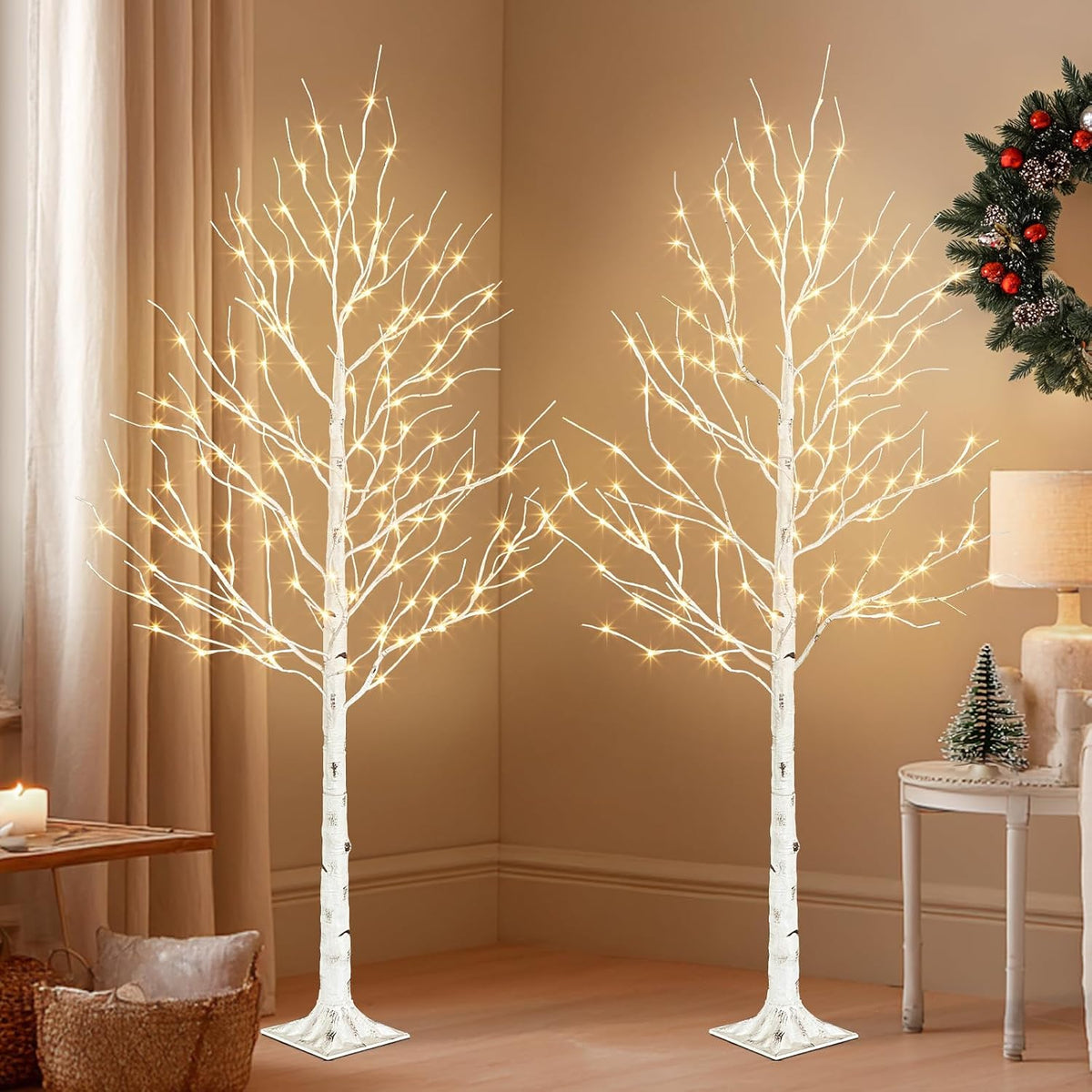 Birch Tree with LED Lights, 6ft Lighted Christmas Trees Outdoor