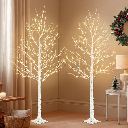 Birch Tree with LED Lights, 6ft Lighted Christmas Trees Outdoor