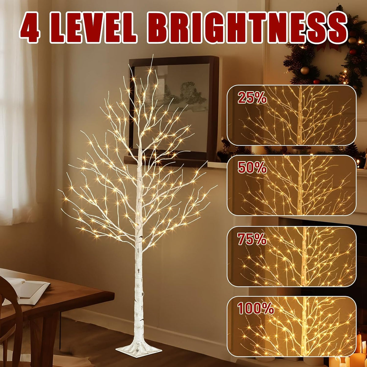 Birch Tree with LED Lights, 6ft Lighted Christmas Trees Outdoor
