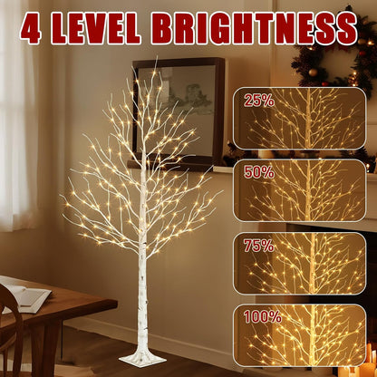 Birch Tree with LED Lights, 6ft Lighted Christmas Trees Outdoor