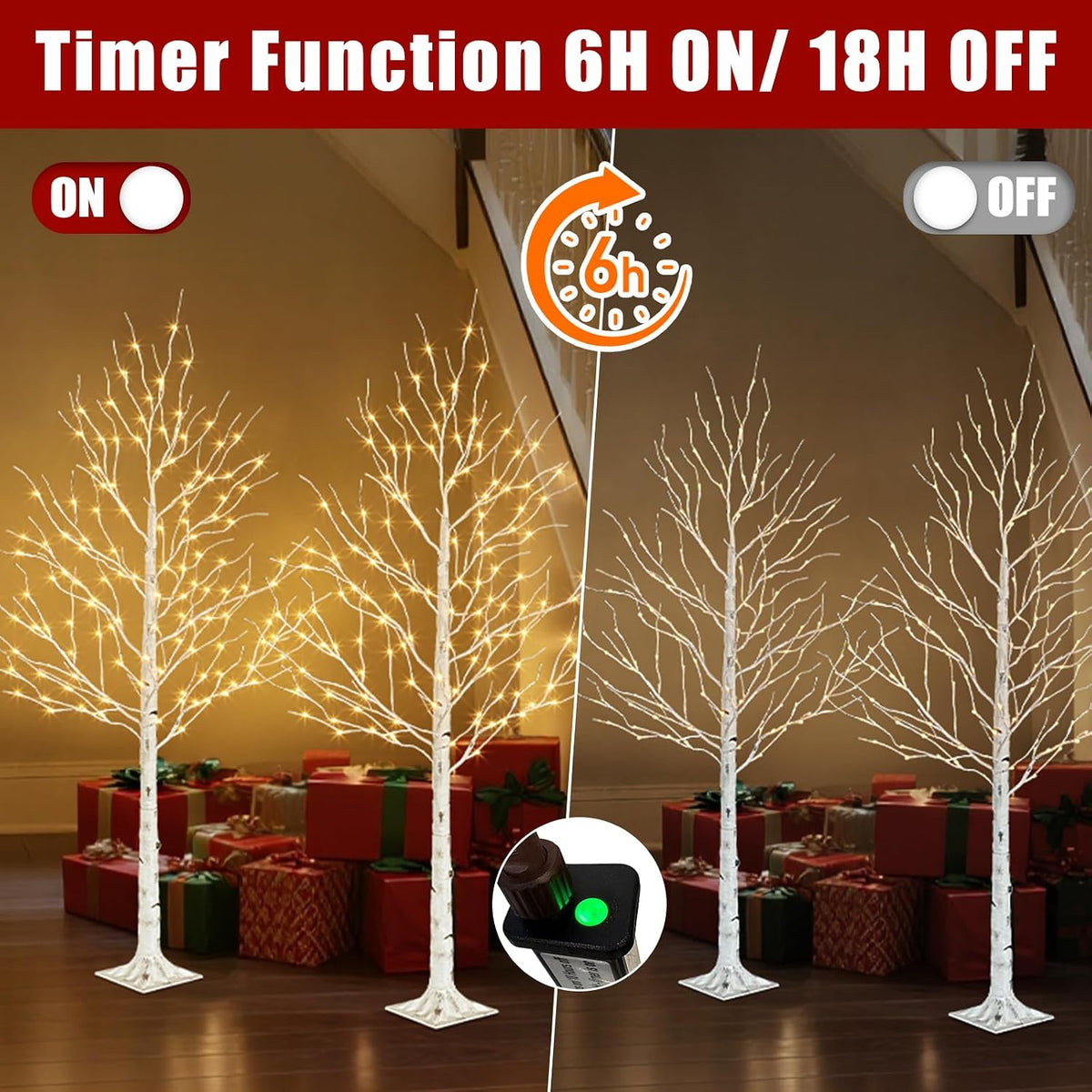 Birch Tree with LED Lights, 6ft Lighted Christmas Trees Outdoor