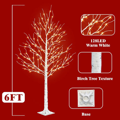 Birch Tree with LED Lights, 6ft Lighted Christmas Trees Outdoor