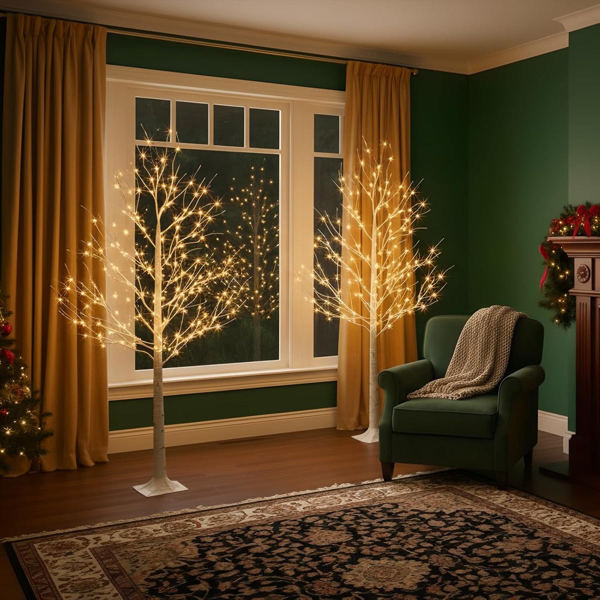 Birch Tree with LED Lights, 6ft Lighted Christmas Trees Outdoor