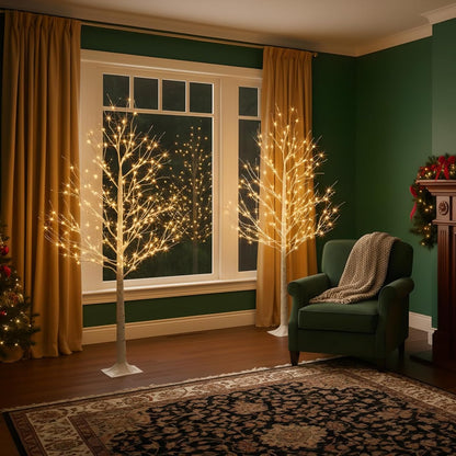 Birch Tree with LED Lights, 6ft Lighted Christmas Trees Outdoor