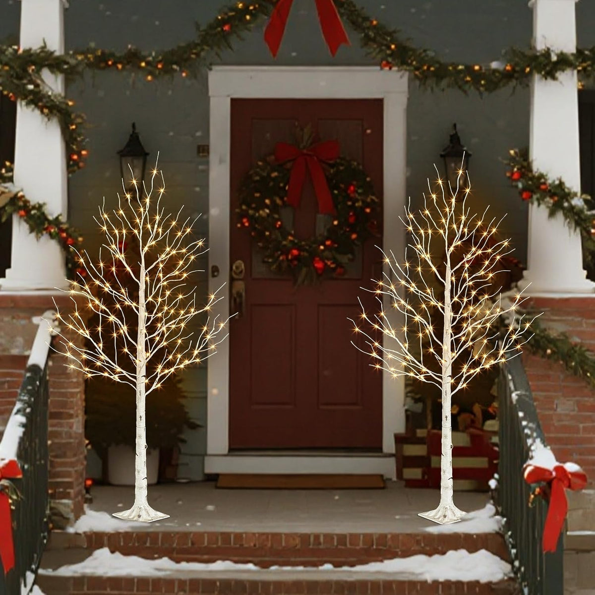 Birch Tree with LED Lights, 6ft Lighted Christmas Trees Outdoor
