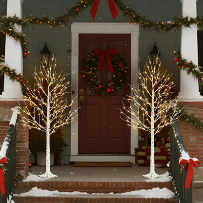 Birch Tree with LED Lights, 6ft Lighted Christmas Trees Outdoor