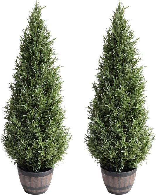 Faux Rosemary Topiary Tree in Pot - Realistic Artificial Bush Sculpture for Porch Decor, Indoor/Outdoor, 47 inchs